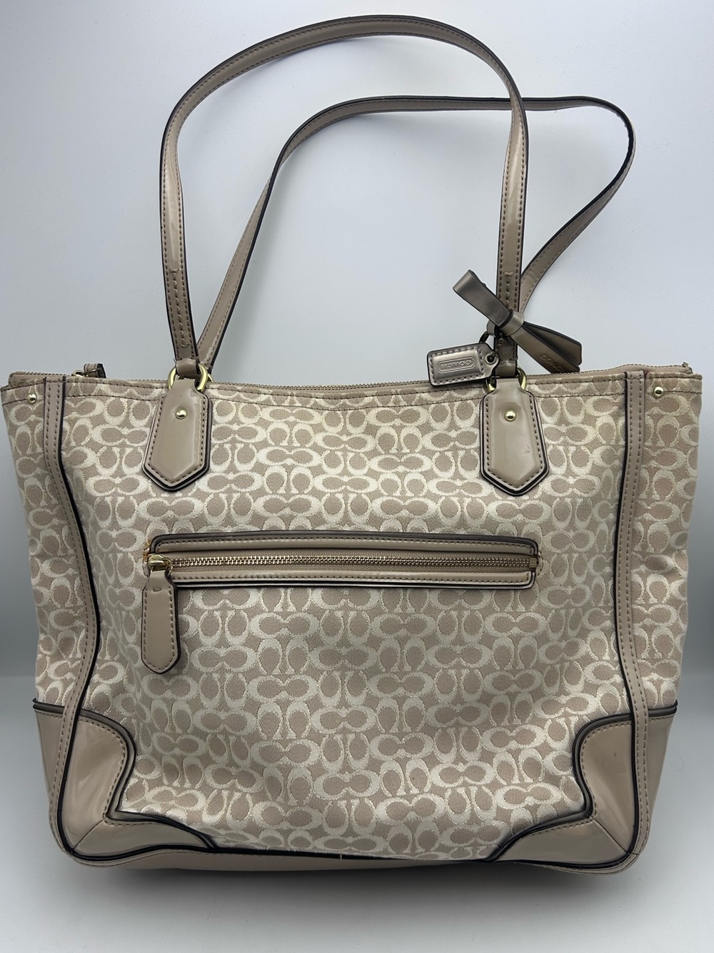 Coach Beige Signature Canvas Tote with Taupe Trim